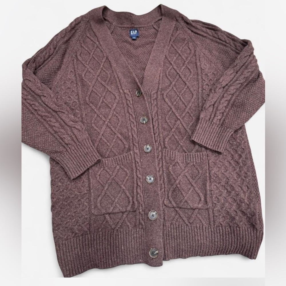 GAP brown Cable Knit Grandpa Women's Cardigan L long sleeve winter long sweater